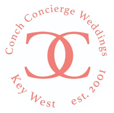 Logo of Conch Concierge wedding planning services. Two letter Cs, back to back, with a slight overlap. Letters encircled by "Conch Concierge Weddings, Key West, Established 2001."